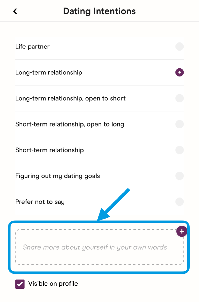 Edit profile - Dating Intentions